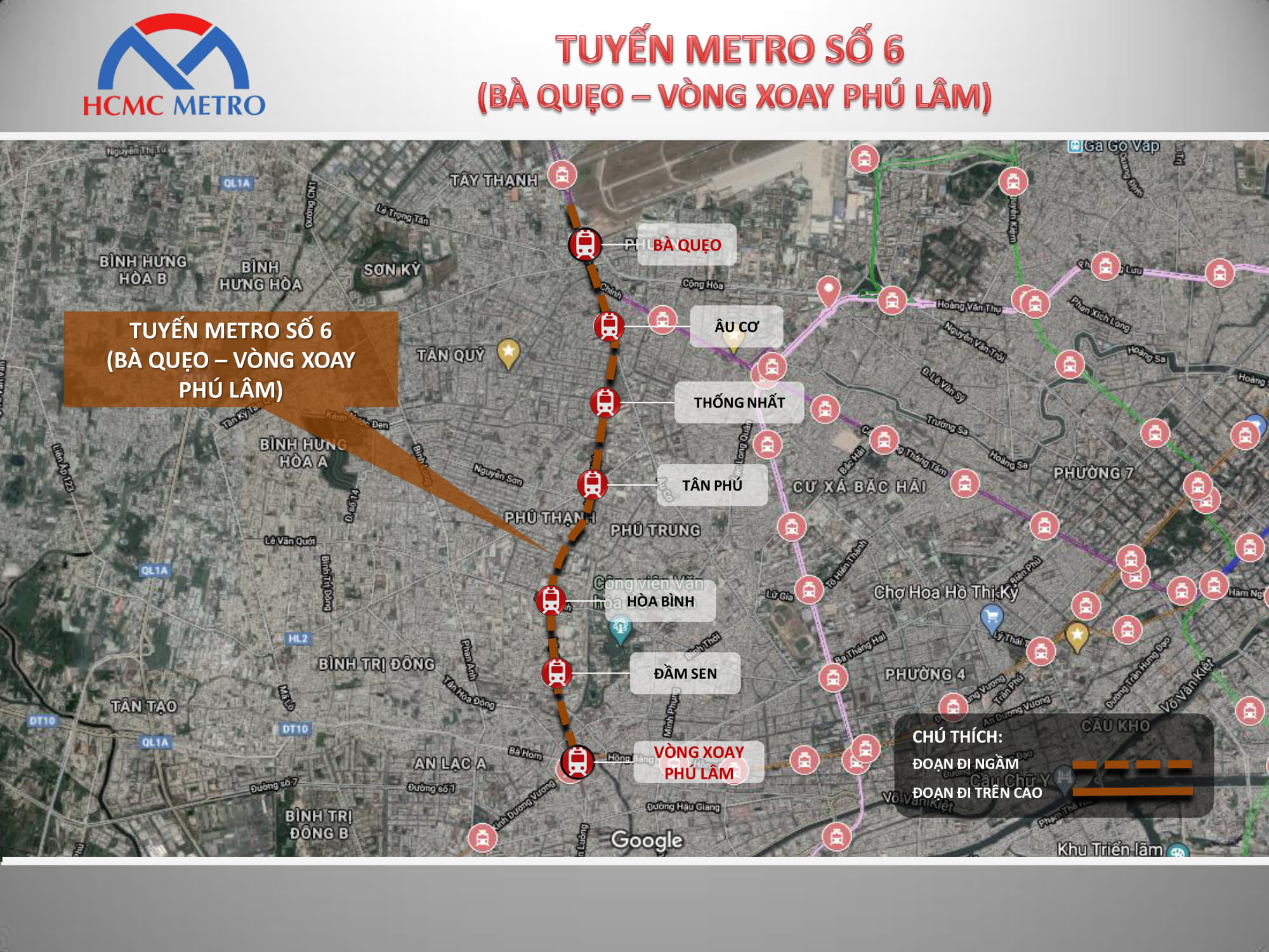 Lộ trình chi tiết tuyến Metro số 6 Tân Sơn Nhất Phú Hữu