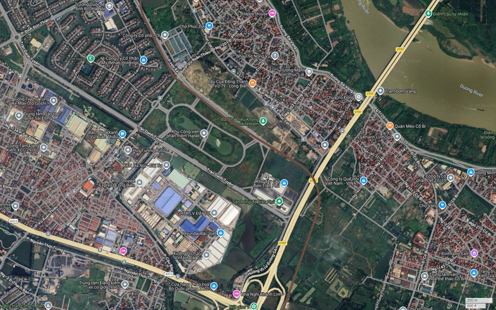 Hành lang metro số 7 qua Sài Đồng và Khu Công viên phần mềm Hanel, bám đường Đê Vàng ven bãi sông Đuống thuộc quận Long Biên